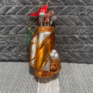 Golf Bag Holiday Ornament - Gold and Silver